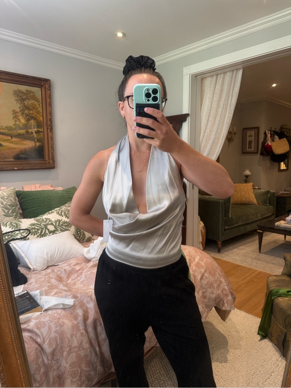 Reformation Moonlight Satin Cami Top in Light Silver